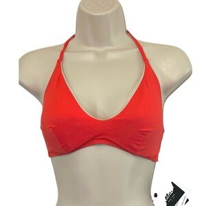 ECHO Design Slide Halter Bikini Top, V-Neck, Tie-Back, Color Geranium, Medium